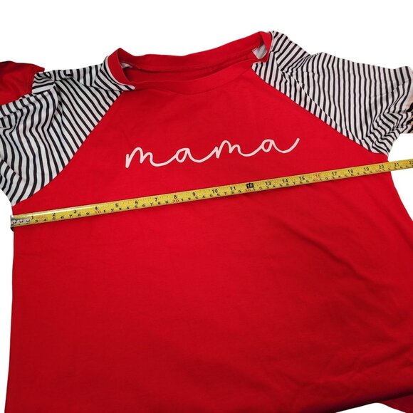 Mama Red Long Sleeve Raglan T-Shirt With Striped & Leopard Print Accents X-Large - Picture 7 of 8